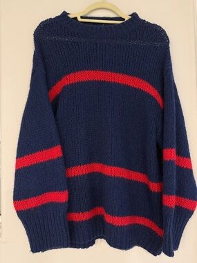 Navy Blue Sweater oversized with Red Stripes